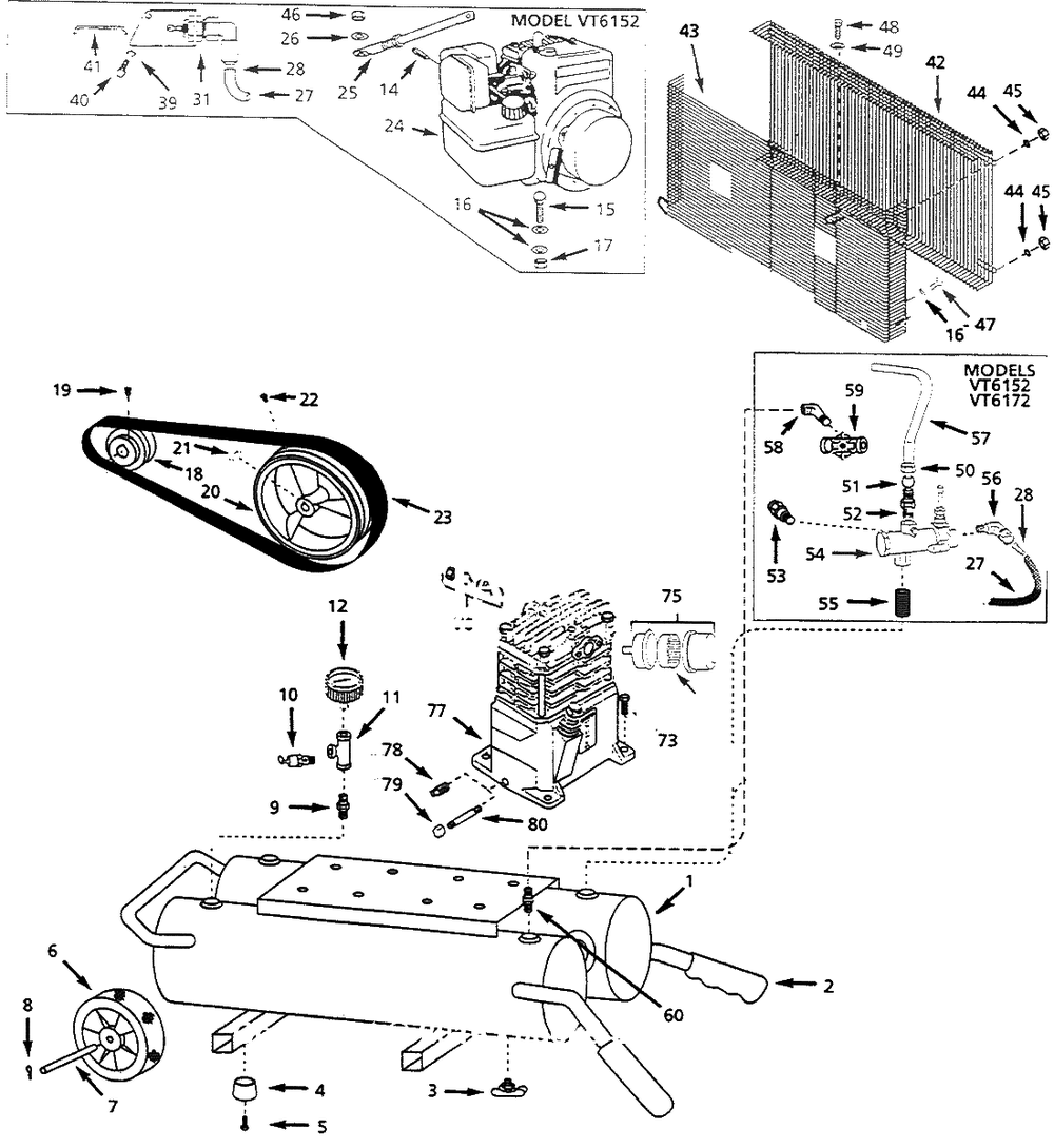 Air-Compressor Parts Diagram and Parts List for VT615206  Campbell Hausfeld Compressor